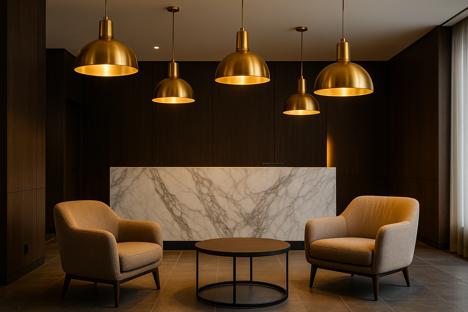 Lobby hotelu premium z designerskimi lampami Luxlumo