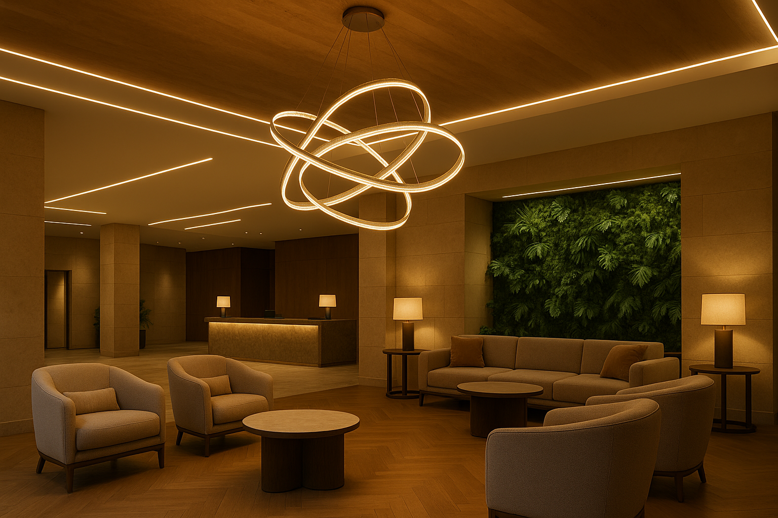 Luksusowe lobby hotelowe z energooszczędnym oświetleniem LED