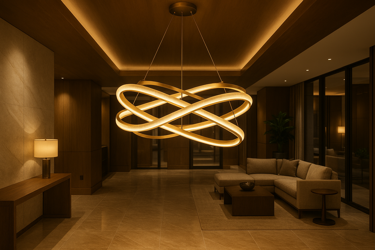 Designerska lampa w eleganckim wnętrzu premium z luksusowym oświetleniem na zamówienie